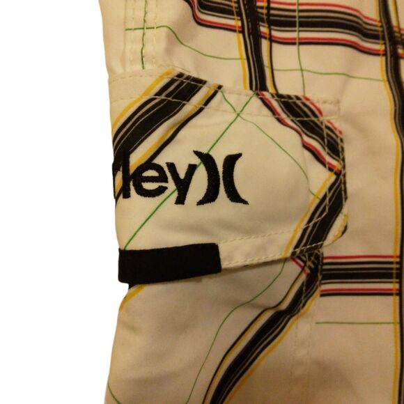 Hurley board shorts mens 31 white plaid cargo swim trunks drawstring surf - Picture 3 of 11